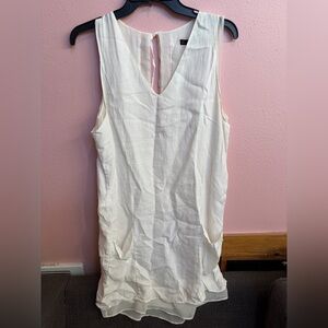 Zara Pale Cream 100% Linen Tunic Dress Sheer Back Pockets Size Small Women’s